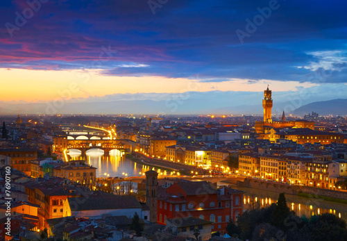 Sunset view of bridge Ponte Vecchio. Florence  Italy