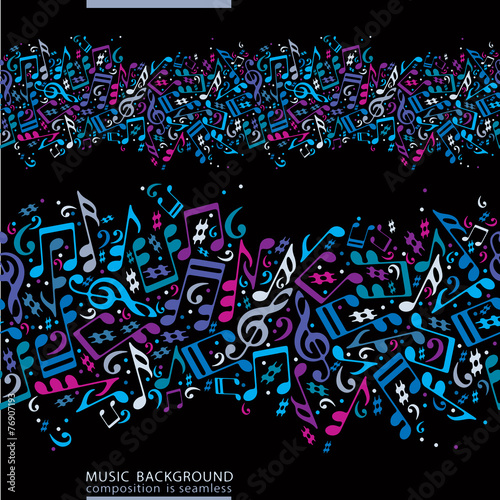 Music seamless abstract background with colorful notes and horiz