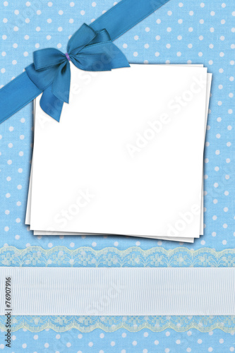 Stack of blank papers on blue polka dots background