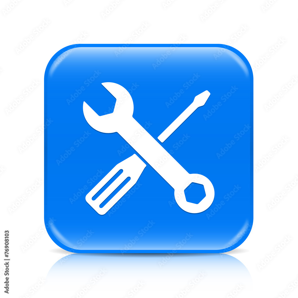 Blue screwdriver & spanner button icon with reflection Blue screwdriver & spanner button icon with reflection