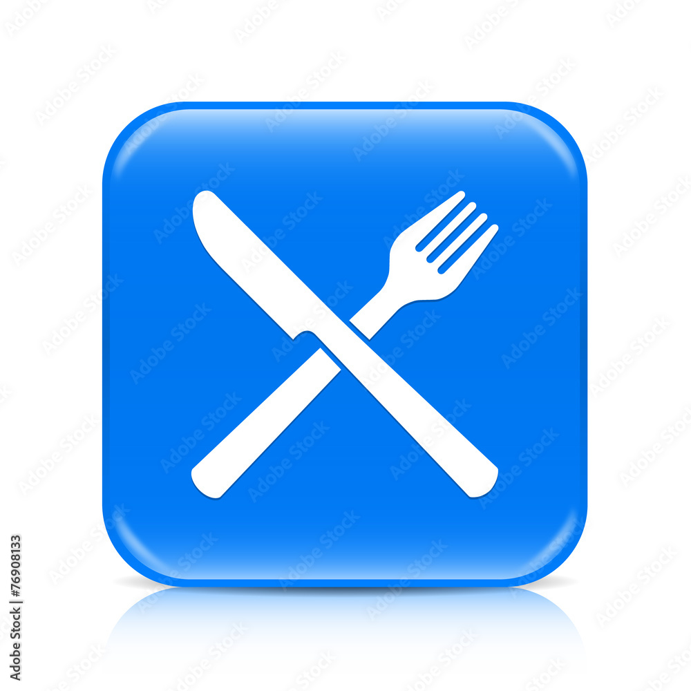 Blue knife and fork button icon with reflection Blue knife and fork button icon with reflection