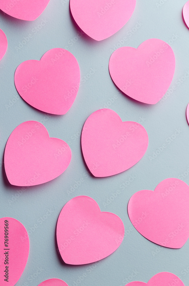 Multiple heart shaped sticky notes