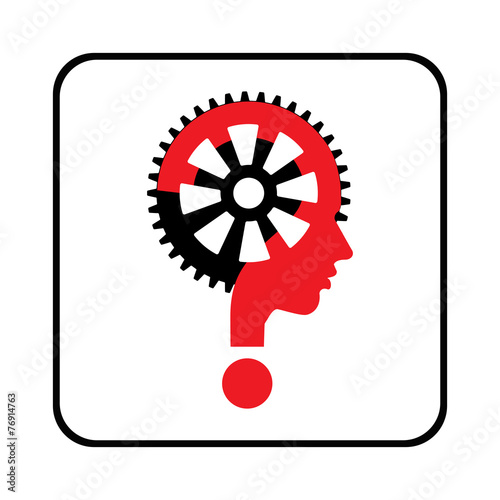 Modern man sign with question mark and gear, vector