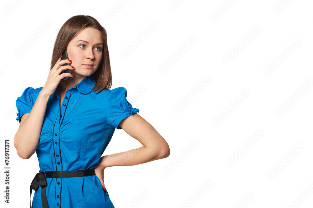 Portrait of young woman phone call. Isolated beautiful girl. Portrait of young woman phone call. Isolated beautiful girl.