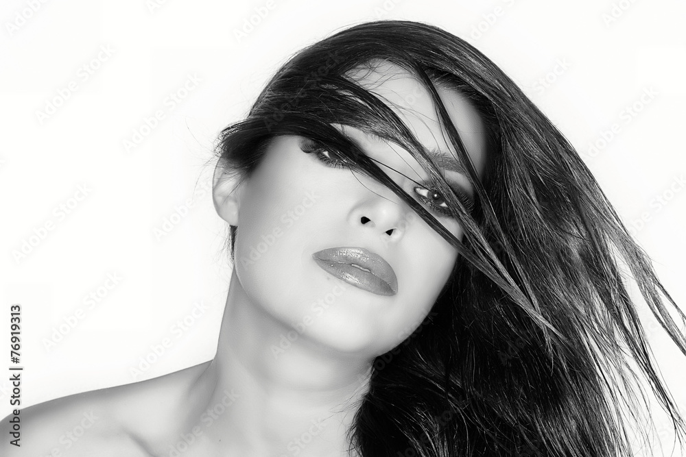 Naklejka premium Hair Paraded. Beauty Fashion Portrait. Hairstyle. Monochrome Por