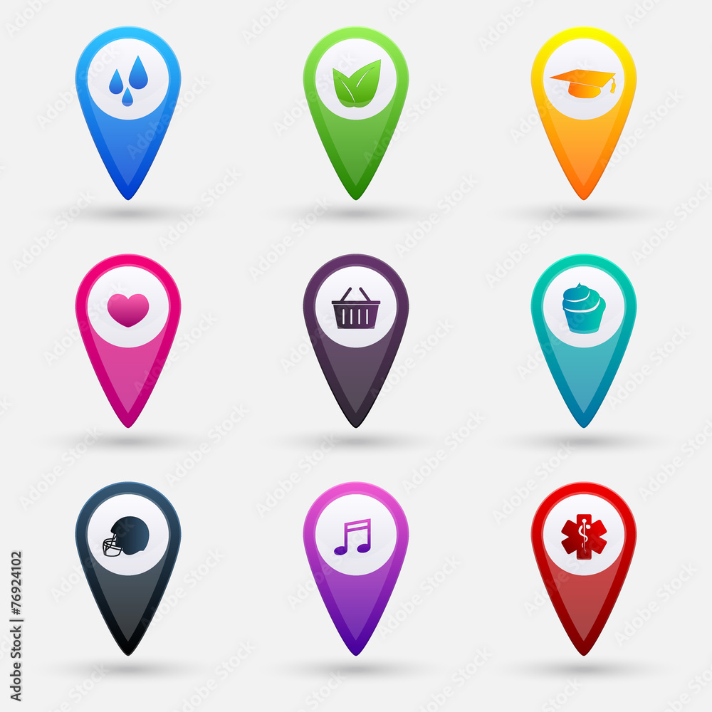 map pointers with icons map pointers with icons