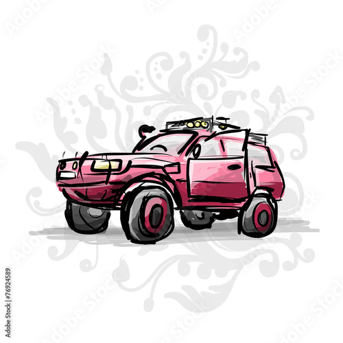 Female pink jeep, sketch for your design