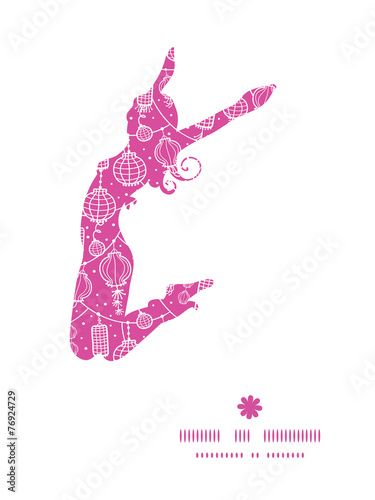 Vector holiday lanterns line art jumping girl silhouette pattern