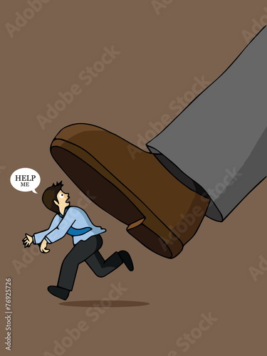 Businessman runs from boss's big foot