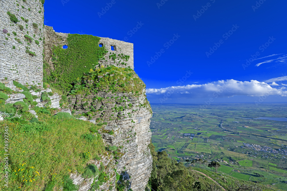 panoramic view of ancient fortresses of Erice town