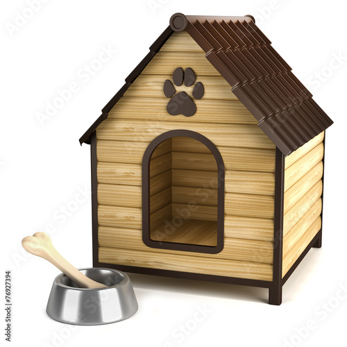 Fototapeta Naklejka Na Ścianę i Meble -  Kennel. Doghouse and bone in bowl