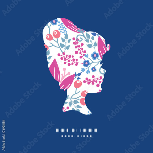 Vector pink flowers girl portrait silhouette pattern frame
