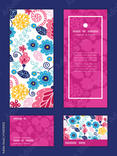 Vector fairytale flowers vertical frame pattern invitation