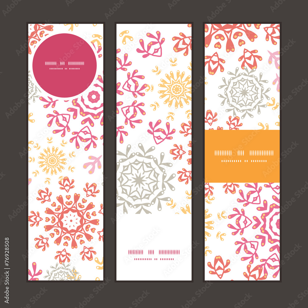 Vector folk floral circles abstract vertical banners set pattern