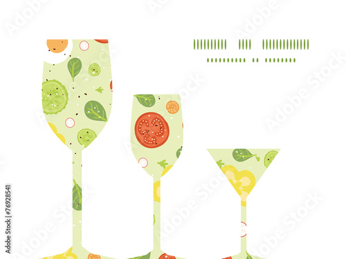 Vector fresh salad three wine glasses silhouettes pattern frame