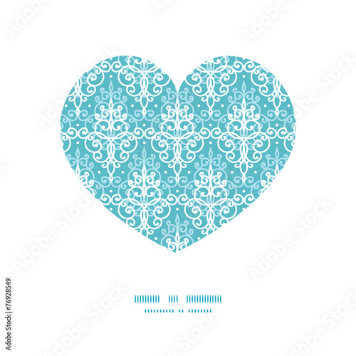 Vector light blue swirls damask heart silhouette pattern frame
