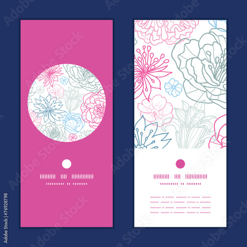Vector gray and pink lineart florals vertical round frame