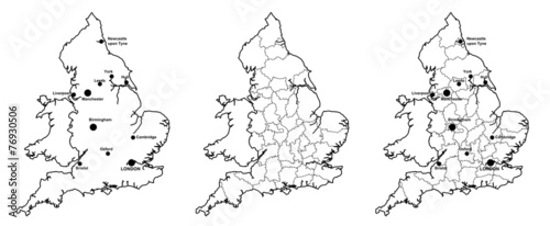 Maps of England with and without counties and major cities