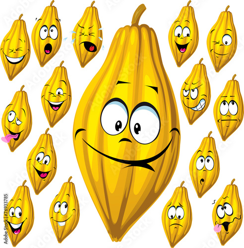 cocoa pod with many facial expressions isolated