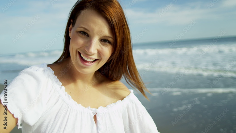 Portrait Beautiful Caucasian Girl Loving Summer Beach Lifestyle Portrait Beautiful Caucasian Girl Loving Summer Beach Lifestyle