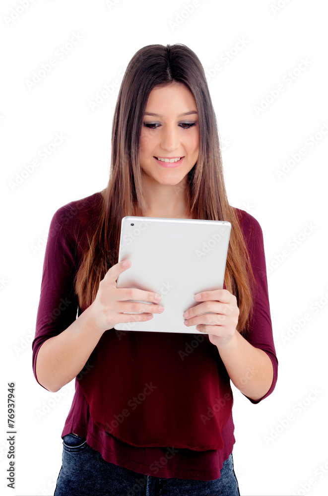 Pretty girl looking at her tablet Pretty girl looking at her tablet