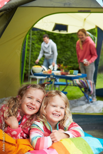 Family Enjoying Camping Holiday On Campsite