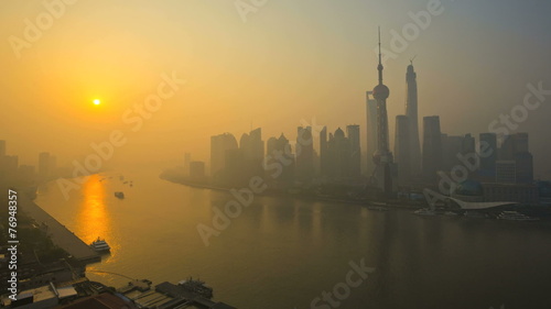 Time lapse sunrise Huangpu River Pearl Tower waterfront Shanghai  photo