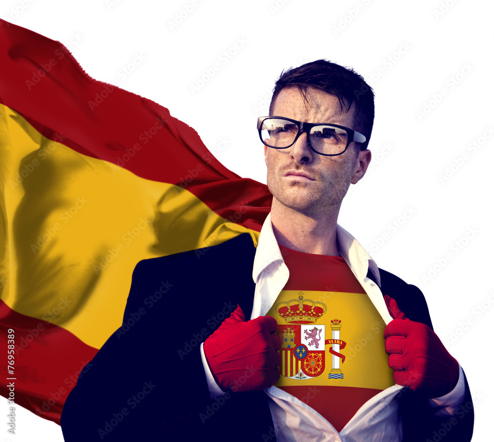 Businessman Superhero Country Spain Flag Culture Power Concept - obrazy, fototapety, plakaty 