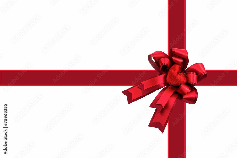 Red ribbon with love heart on white background Red ribbon with love heart on white background