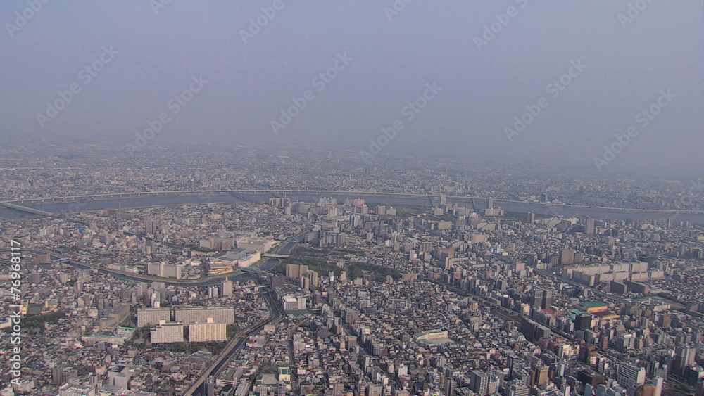Aerial Metropolis view Tokyo Sumida River skyline suburban Japan Aerial Metropolis view Tokyo Sumida River skyline suburban Japan