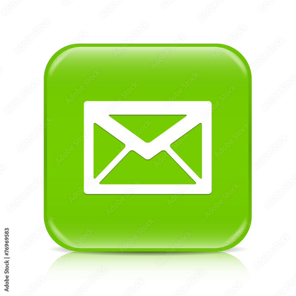 Light green envelope button icon with reflection Light green envelope button icon with reflection