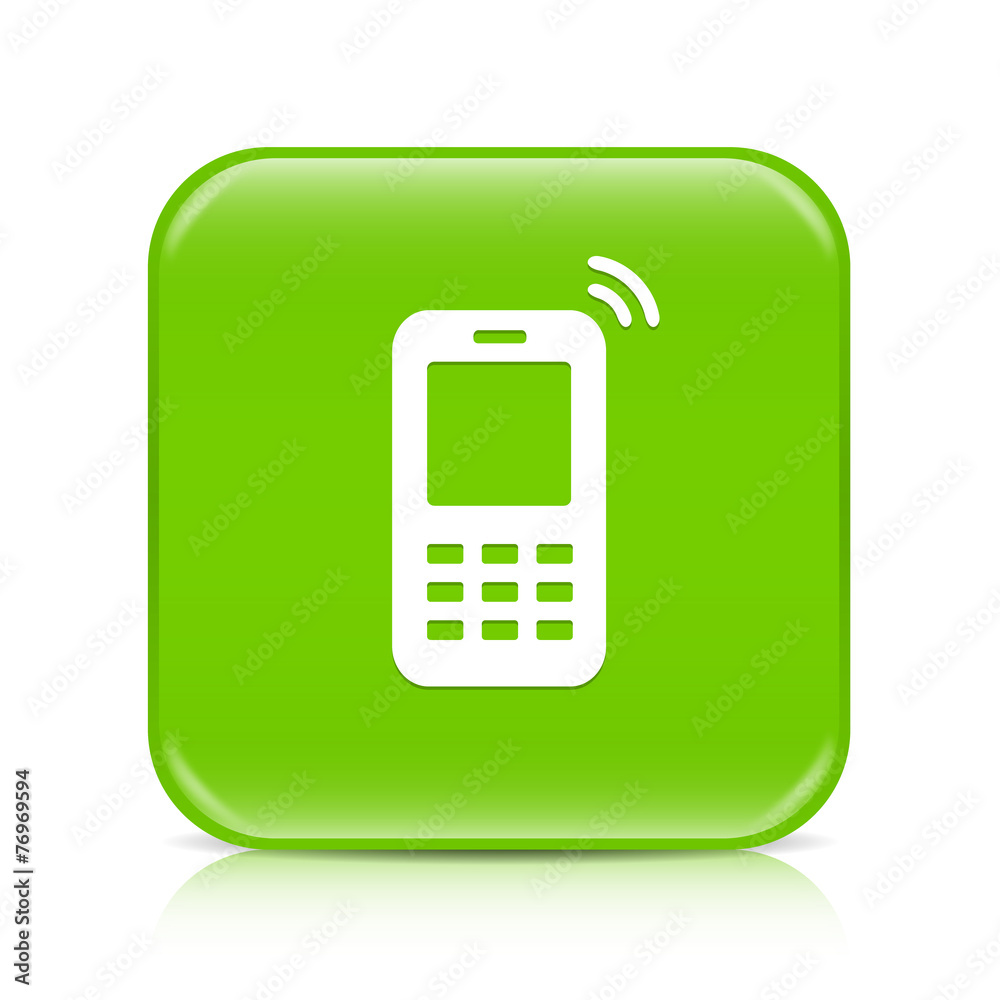 Light green mobile phone button icon with reflection Light green mobile phone button icon with reflection