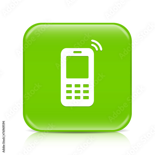 Light green mobile phone button icon with reflection