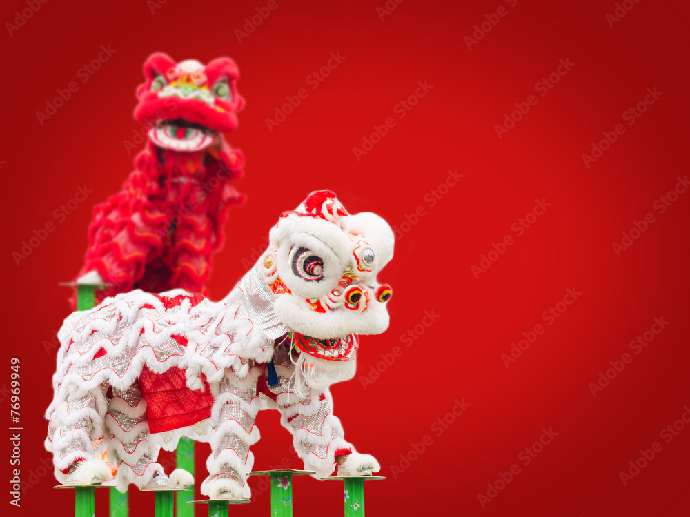 Chinese lion costume dance during Chinese New Year celebration Chinese lion costume dance during Chinese New Year celebration