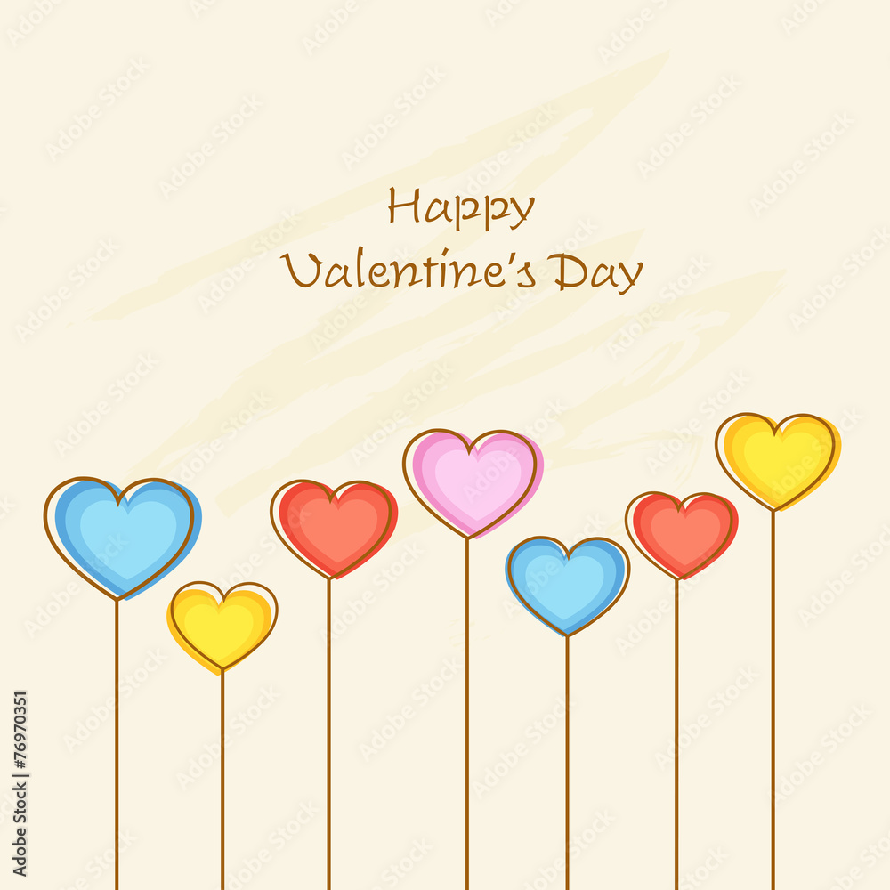 Greeting card with hearts for Happy Valentine's Day celebration.