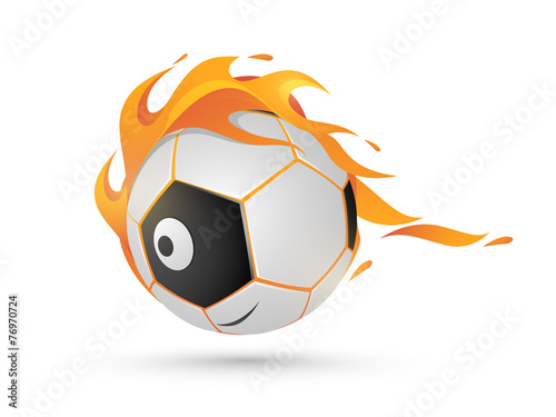 Stylish soccer ball in fire on white background.