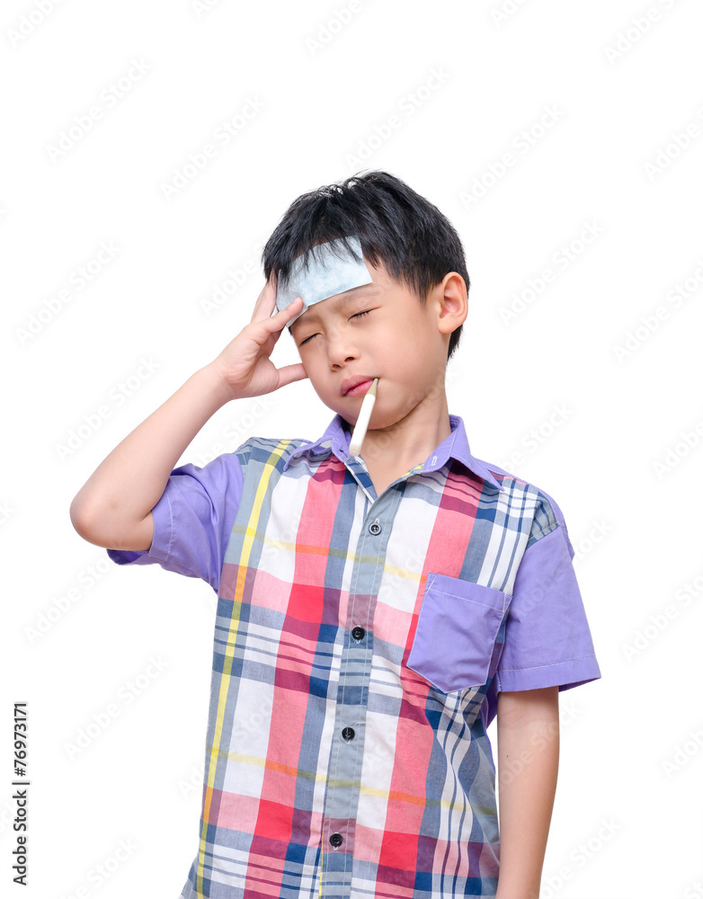Little sick boy with digital thermometer in mouth Little sick boy with digital thermometer in mouth