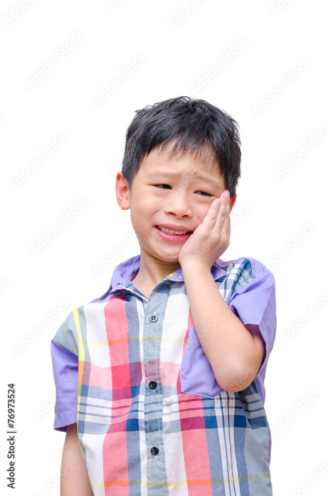 Little boy with toothache isolated on white background Little boy with toothache isolated on white background
