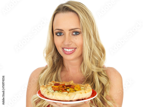 Young Woman Holding a Baked Vegetable Tart