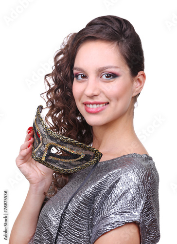 Beautiful girl with masquer...