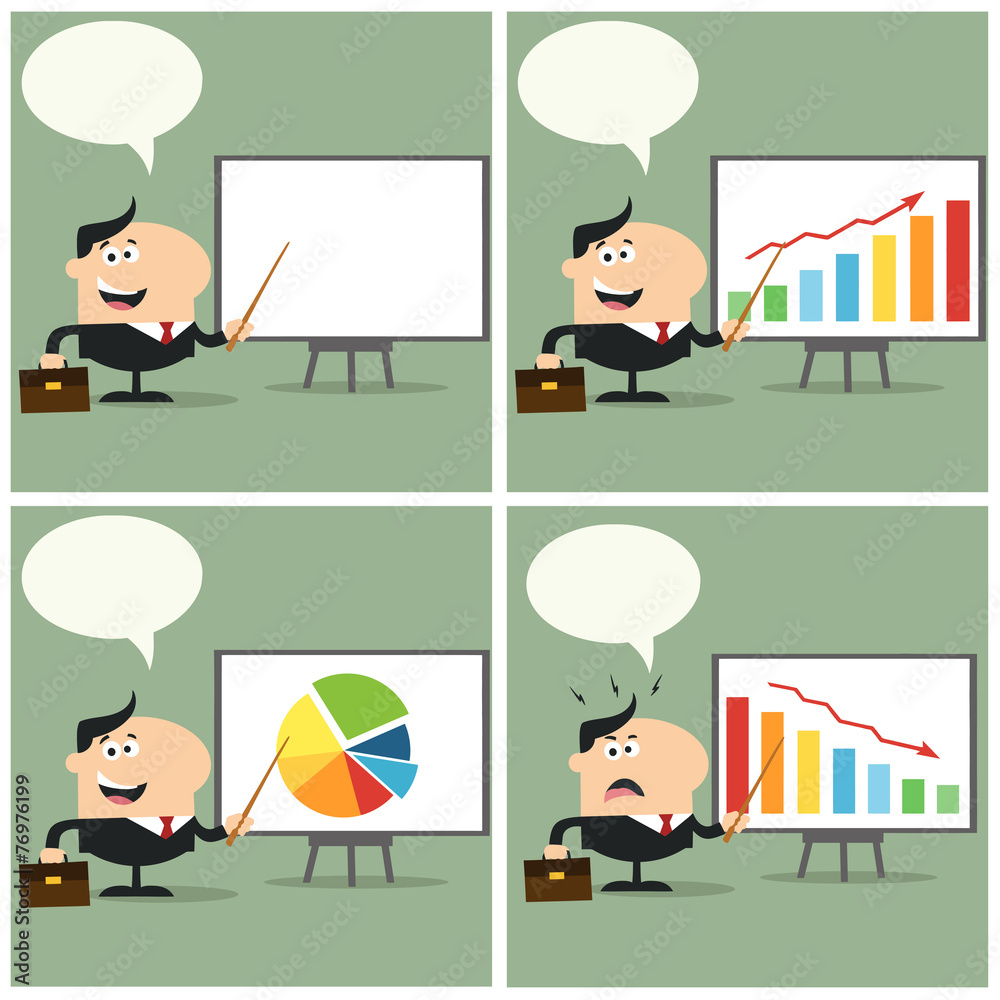 Manager Pointing To Chart On A Board With Speech Bubble Manager Pointing To Chart On A Board With Speech Bubble