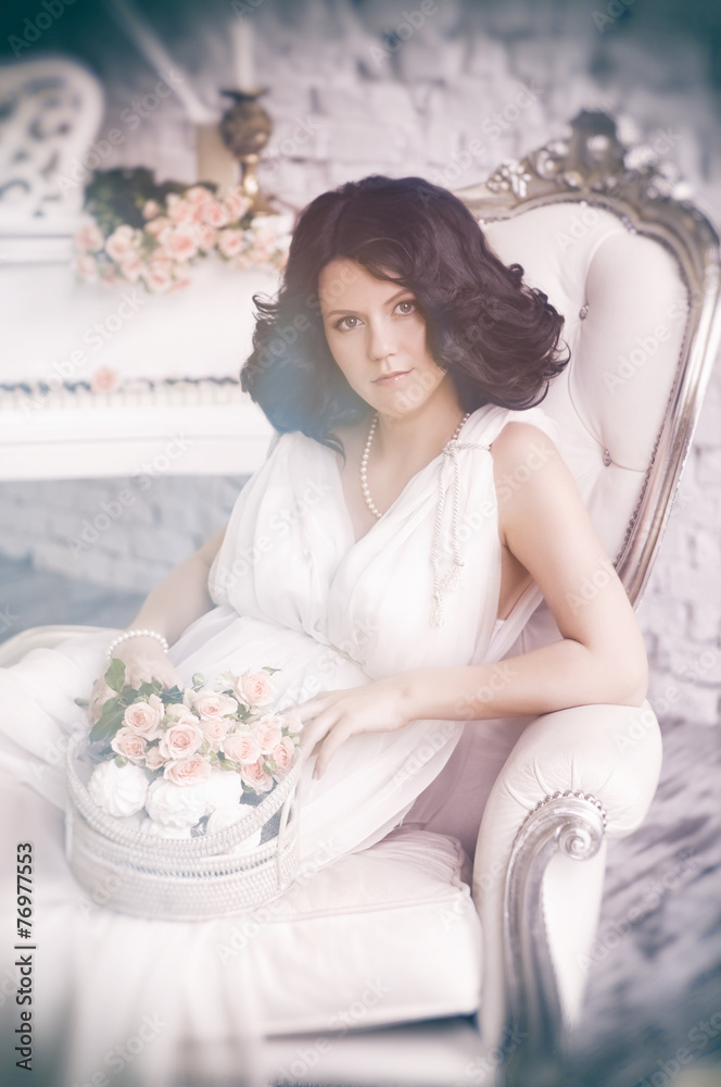 Portrait beautiful Girl. Model Woman wearing Long Chiffon dress