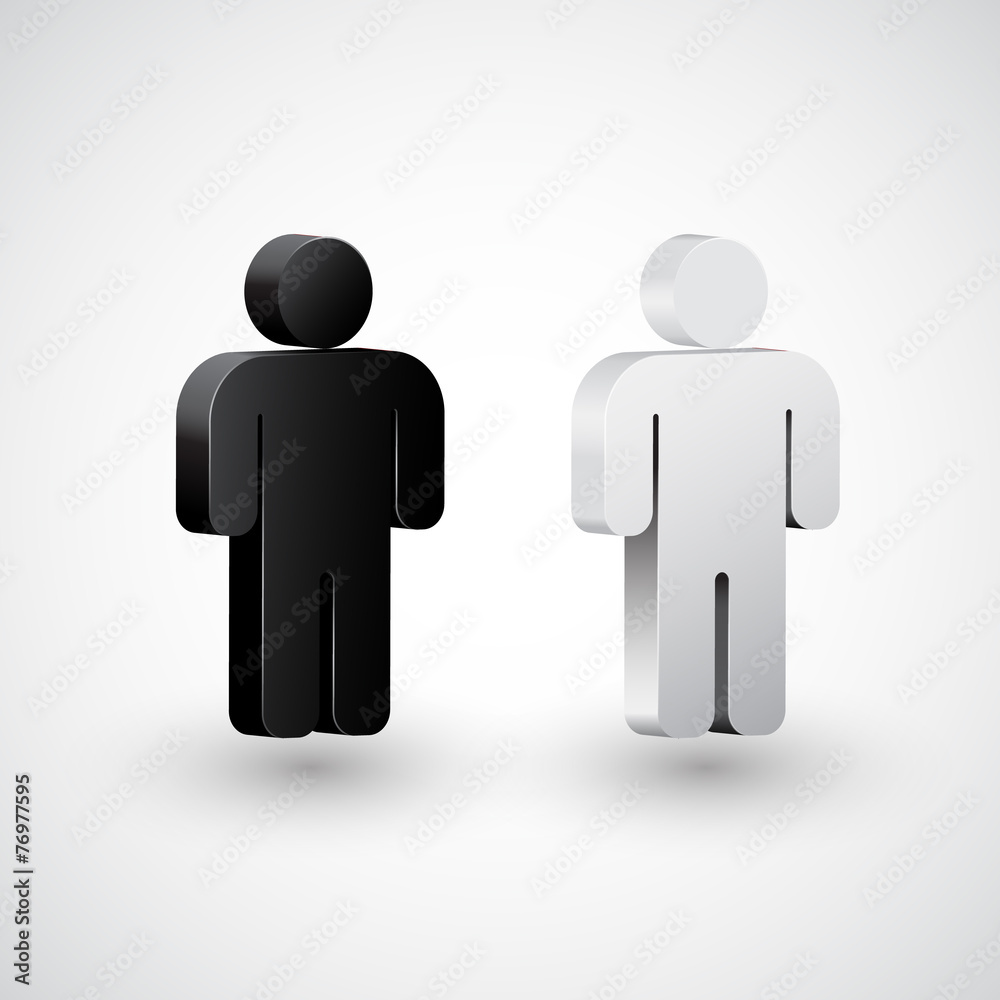 Three-dimensional black and white human sign. Three-dimensional black and white human sign.
