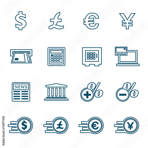 Financial and money flat line icons set