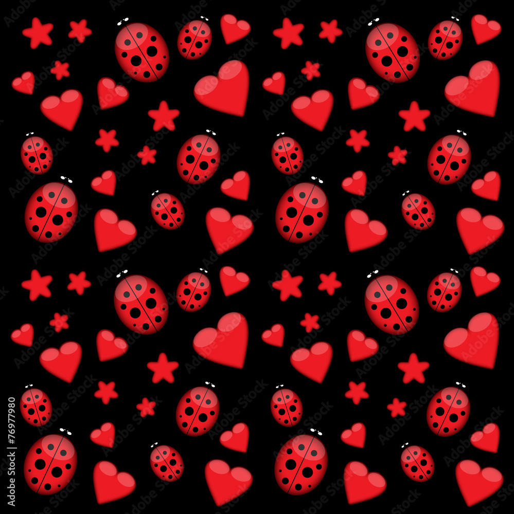 dark love pattern with ladybug and stars dark love pattern with ladybug and stars
