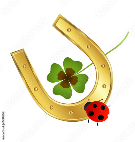 ladybird, horseshoe and shamrock leaf