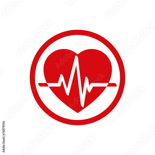 Cardiology icon with heart and cardiogram.