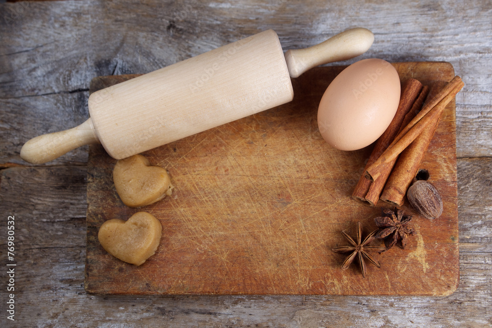 Biscuit dough with spices and tools Biscuit dough with spices and tools