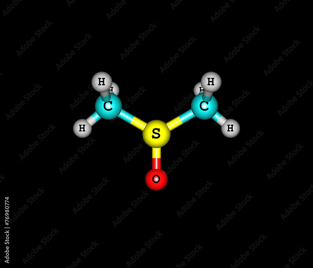 Dimethyl sulfoxide molecule isolated on black Dimethyl sulfoxide molecule isolated on black