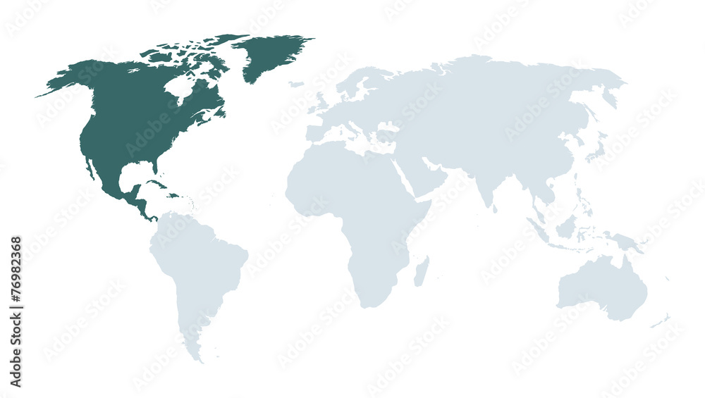 world map high lighting north America